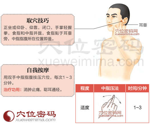 上牙齿疼痛:下关穴的位置图